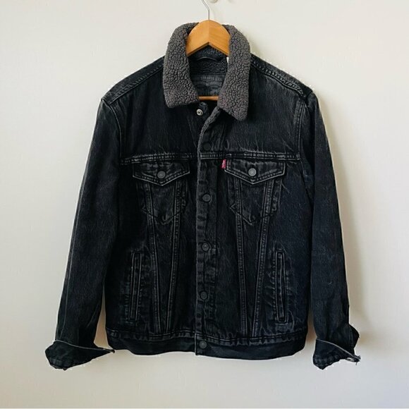 Levi's Sherpa Trucker Jacket Roadster Black, Sz Medium - Picture 6 of 16